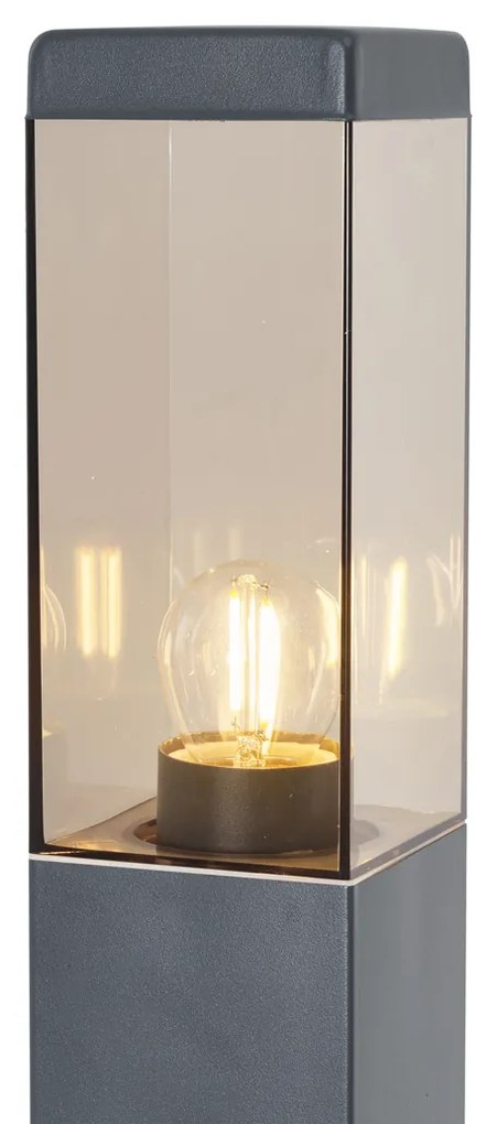 Buitenlamp antraciet met smoke glas 80cm IP44 met stopcontact en bewegingssensor - Malios Modern E27 IP44 Buitenverlichting