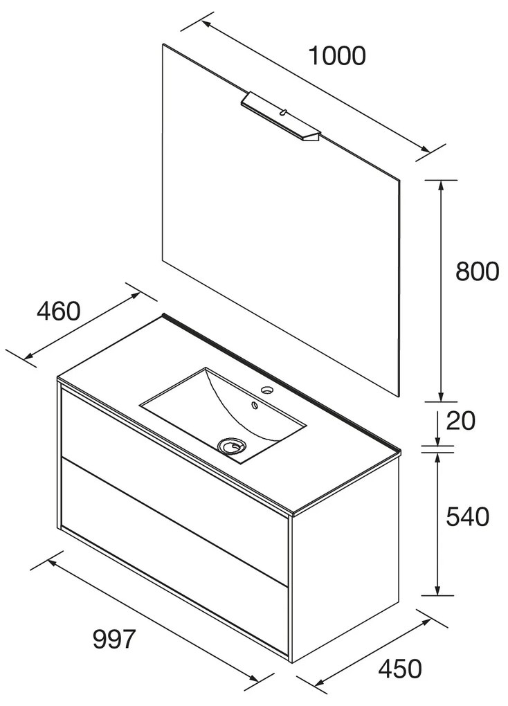 Muebles Ideal badmeubel 100cm met wastafel en spiegel wit mat