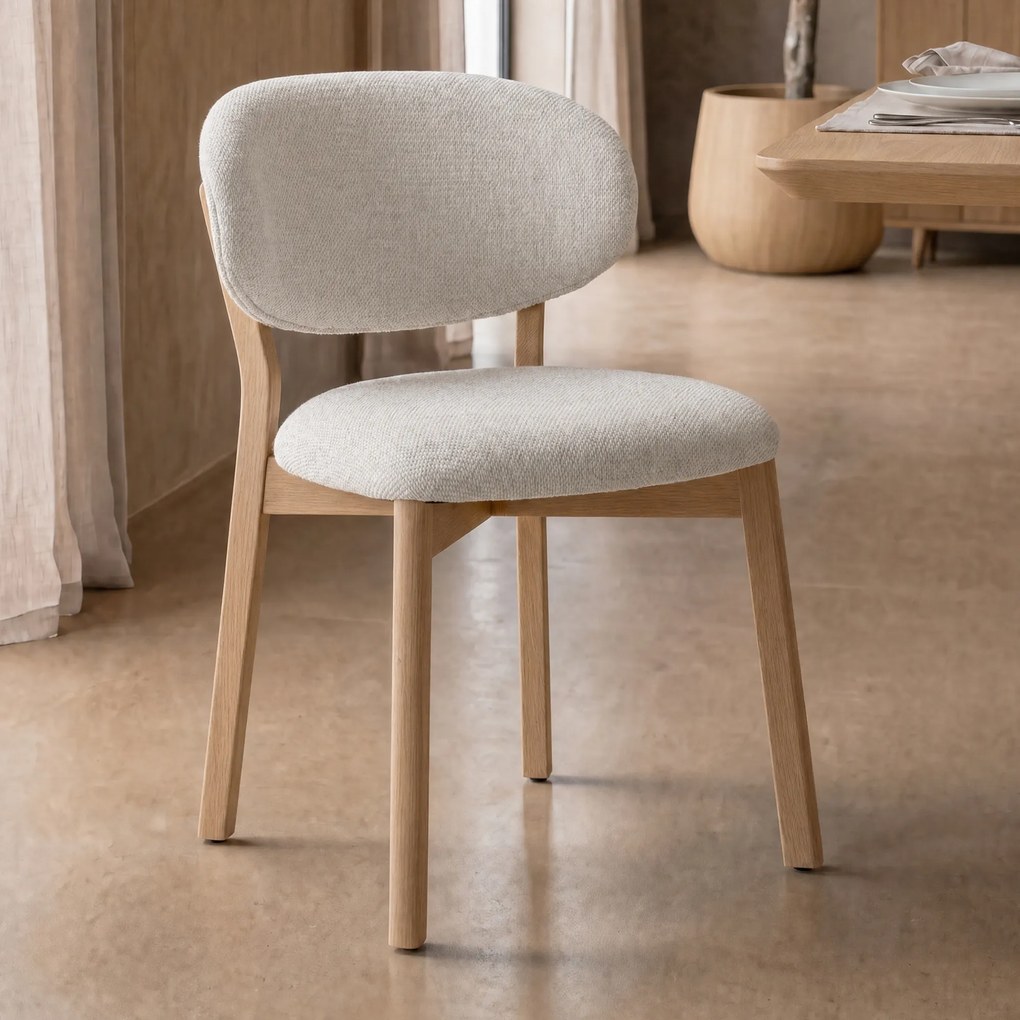 Luxe Eetkamerstoel Eiken Beige En Stof