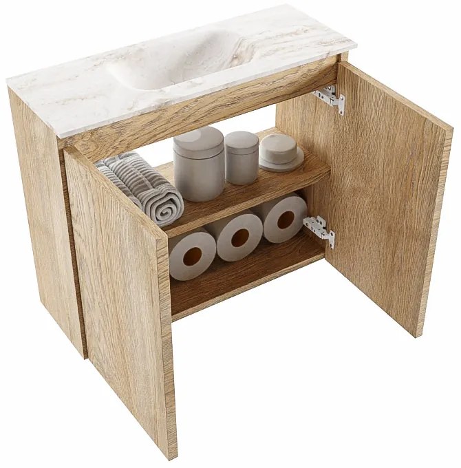 Mondiaz Ture DLux toiletmeubel 60cm washed oak met wastafel frappe midden zonder kraangat