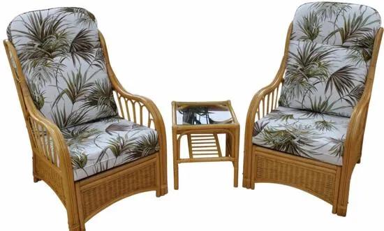 Sorrento Rieten serre meubels - set van 2 stoelen en een bijzettafel - Grijs - Palmmotief