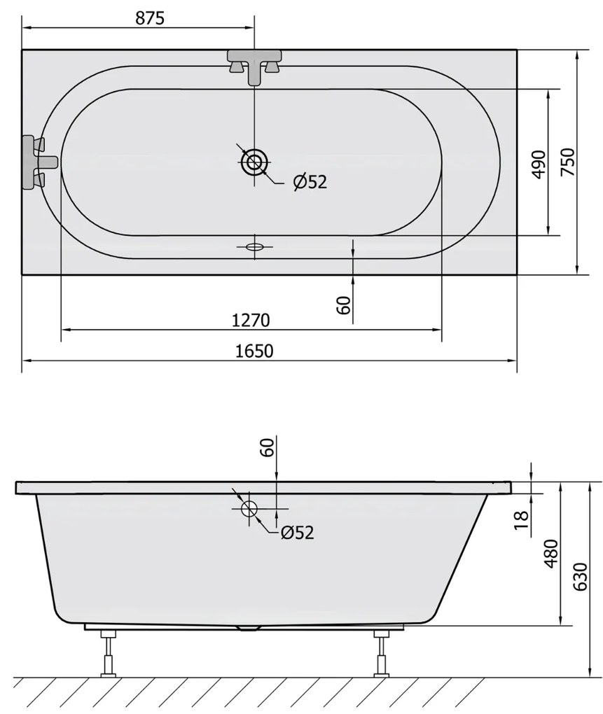 Polysan Astra Slim rechthoekig bad 165x75x48cm wit