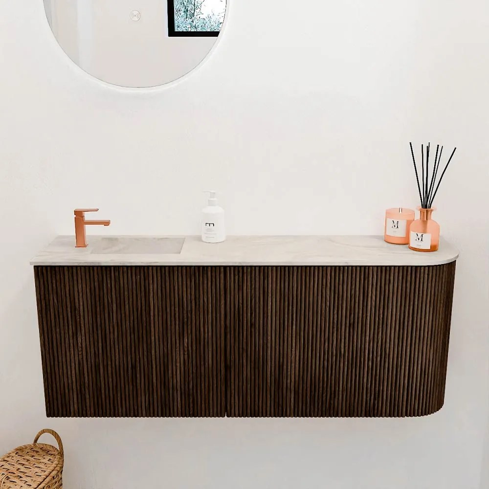 Mondiaz Joya DLux 100cm toiletmeubel ronding rechts walnut met wastafel faye links 1 kraangat ostra