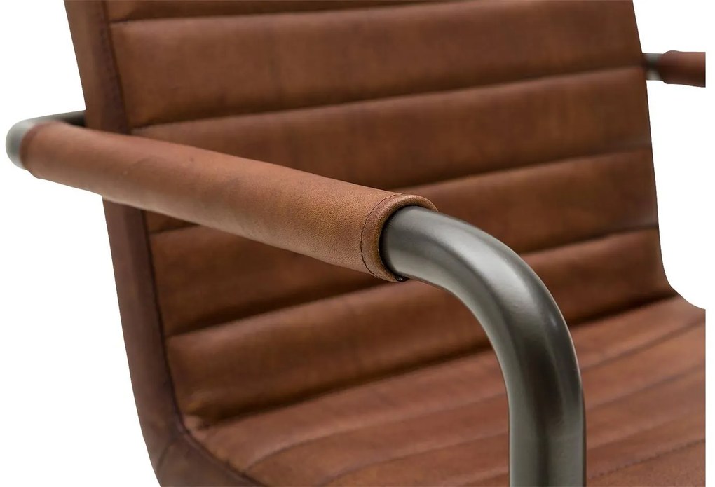 Goossens Eetkamerstoel Bryan cognac leer met armleuning, urban industrieel