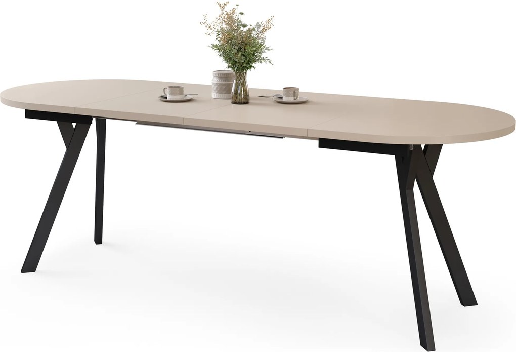 Mazzoni ALMO Kasjmier / zwarte poten - OVALE UITSCHUIFTAFEL 120-220 cm VOOR 10-12 PERSONEN