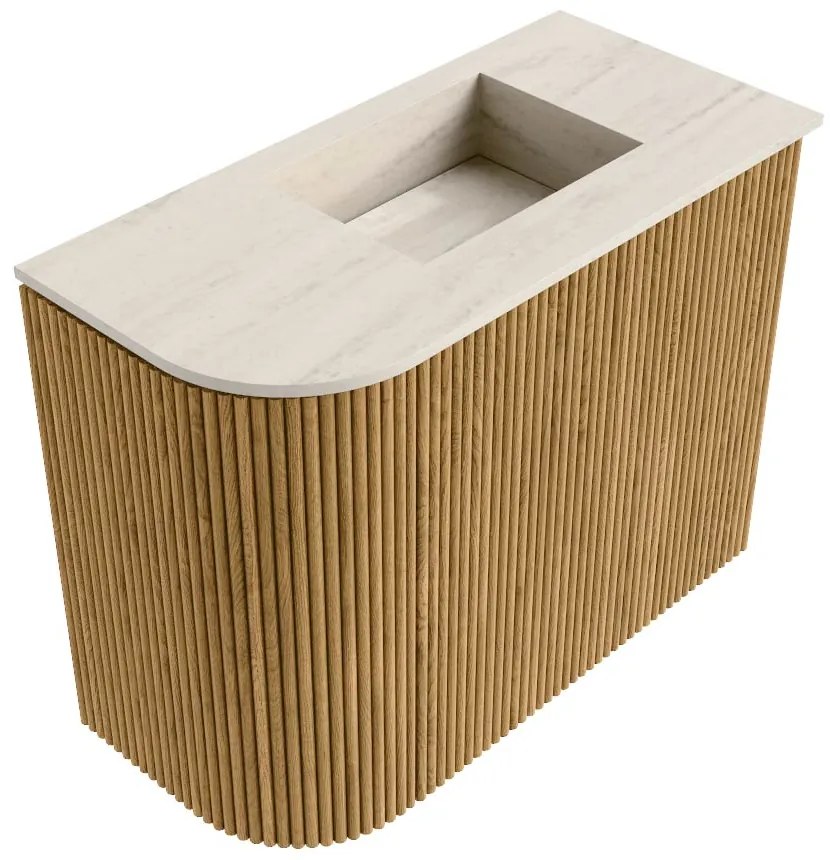 Mondiaz Joya DLux 50cm toiletmeubel ronding links oak met wastafel faye rechts zonder kraangat meli