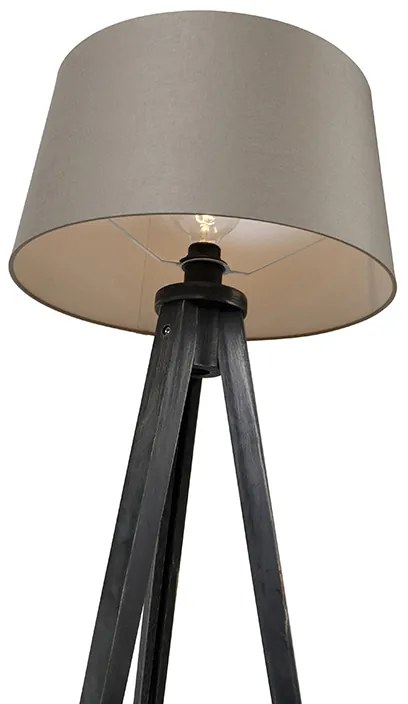 Tripod zwart met linnen kap taupe 45 cm - Tripod Classic Klassiek / Antiek E27 rond Binnenverlichting Lamp