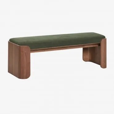 Rubberwood En Fineer Bank Lofren Donker Hout & ↔︎ 140 Cm & Intens Olijfgroene Stof - Sklum