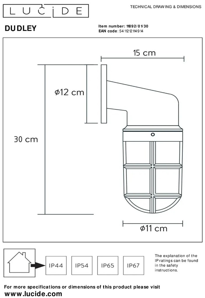 Lucide Dudley wandlamp 40W 30x15cm zwart