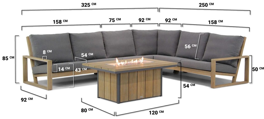Hoek loungeset 6 personen Teak Old teak greywash Lifestyle Garden Furniture Pure Island