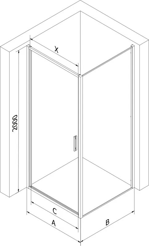 Mexen Exo-B schuifbare douchecabine 90 x 90 cm, transparant, zwart - 817-090-090-70-00