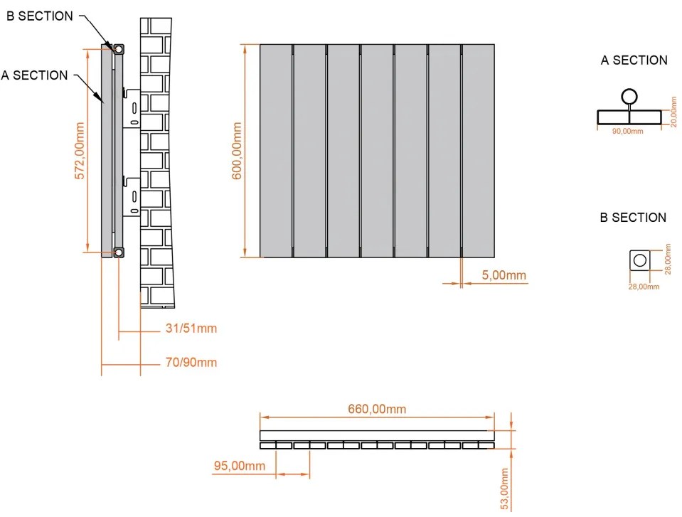 Eastbrook Charlton radiator 65x60cm aluminium 697W antraciet