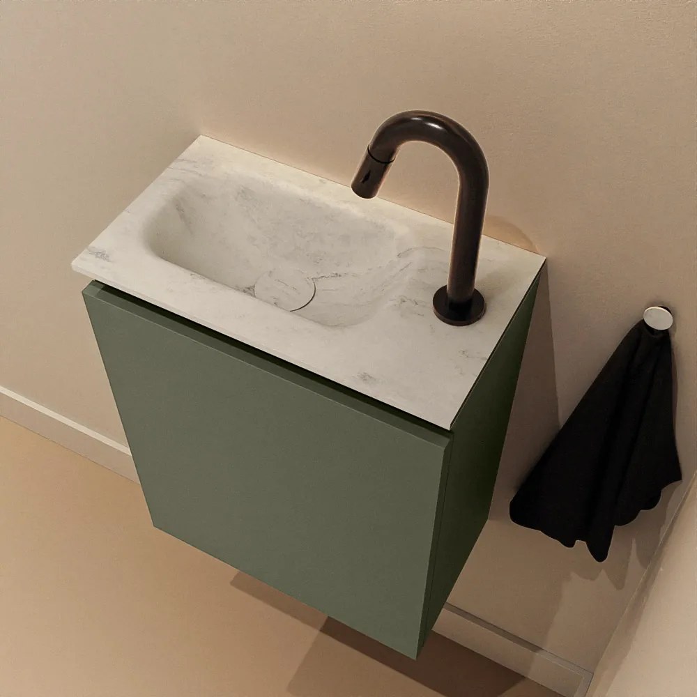 Mondiaz Ture DLux toiletmeubel 40cm army met wastafel opalo links met kraangat