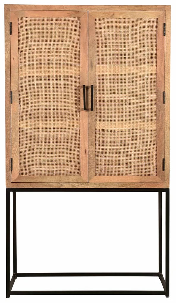 Mangohouten Wandkast Met Rotan - 90x40x160cm.