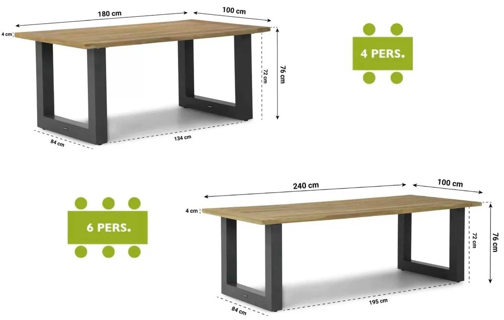 Dining Tuintafel rechthoekig antraciet 180 x 100 cm Aluminium/Teak Old teak greywash Talai