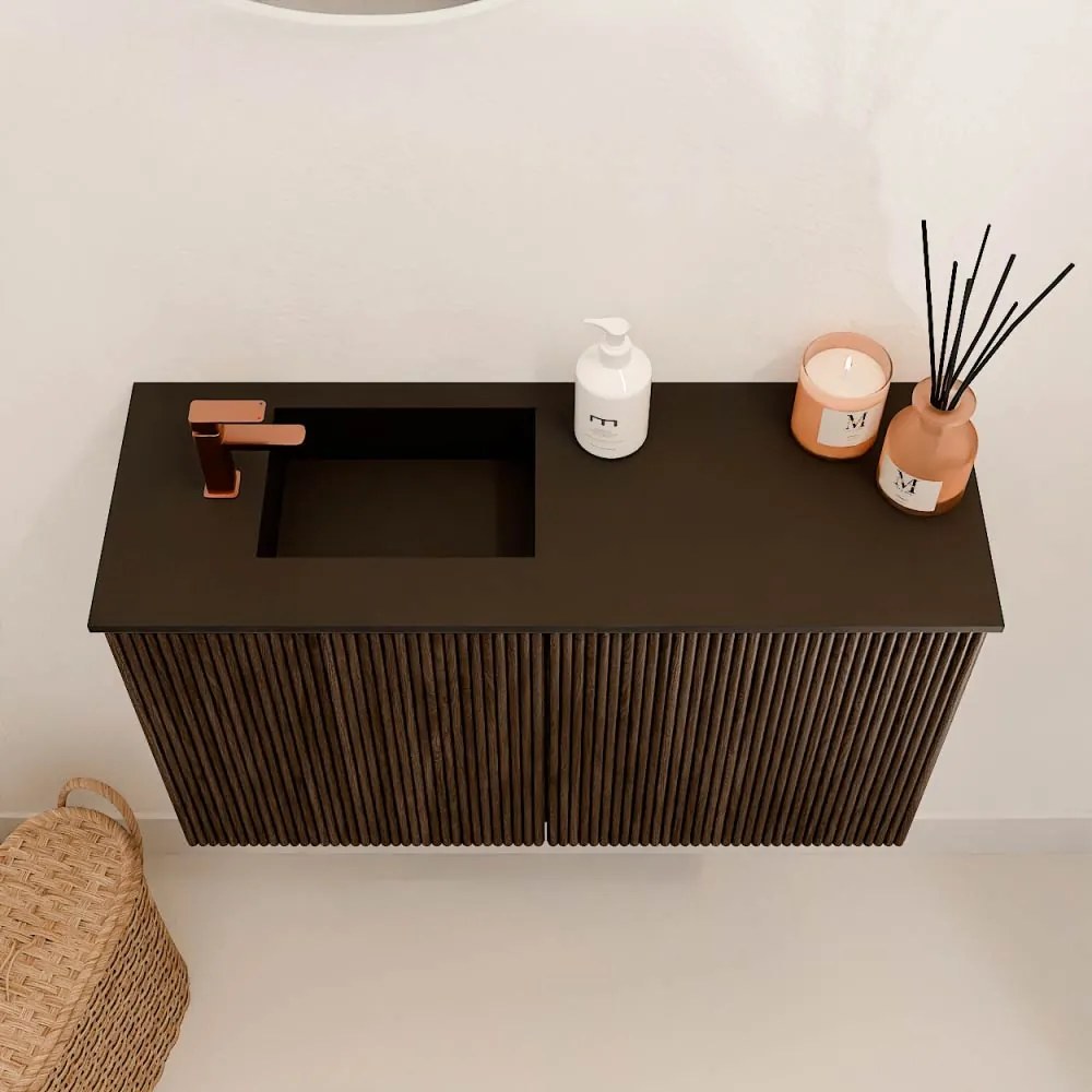 Mondiaz Joya 70cm toiletmeubel walnut met wastafel faye links 1 kraangat urban