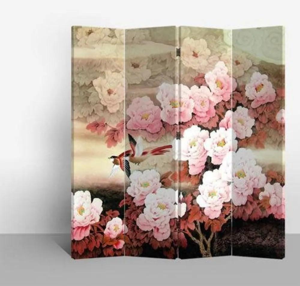 Fine Asianliving Chinees Kamerscherm Oosters Scheidingswand B160xH180cm 4 Panelen Roze Bloemen