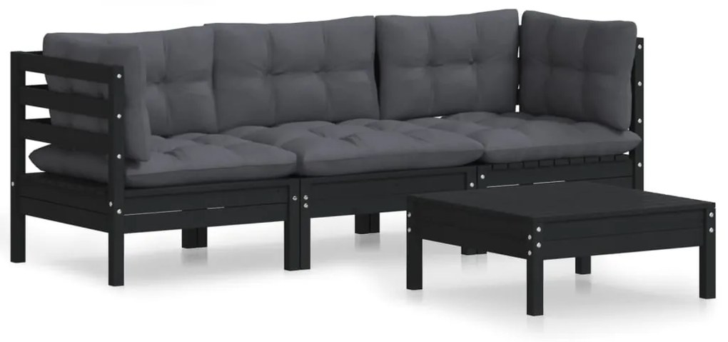 vidaXL 4-delige Loungeset met antracietkleurige kussens grenenhout