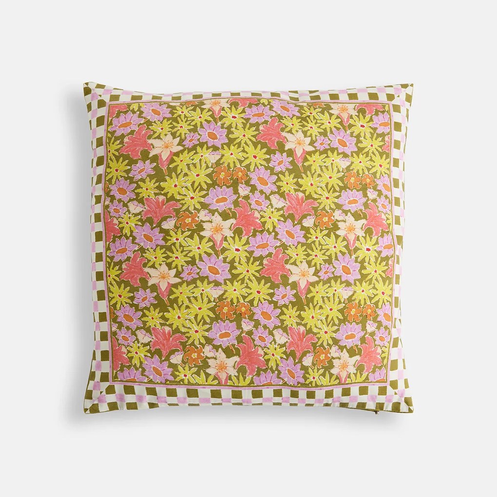 Vierkante kussenhoes 45x45 cm, katoen met bloemenprint, DELILA