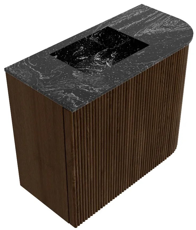 Mondiaz Joya DLux 50cm toiletmeubel ronding rechts walnut met wastafel faye links zonder kraangat lava
