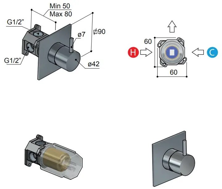 Hotbath Cobber Afbouwdeel Douchemengkraan Chroom CB031Q