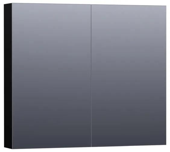 Saniclass Plain Spiegelkast 80x70x15cm Hoogglans Zwart SK-PL80HZ