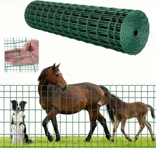 VEVOR Tuinhek, 1,2 x 25 m, Gaashekwerk 2,1 mm, Gegalvaniseerd staaldraad, Geschikt voor runderen, varkens en schapen, Vinyl gecoat gaashekwerk voor dierenverblijven, kooien en tuinen, Groen.