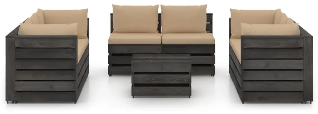 vidaXL 9-delige Loungeset met kussens grijs geïmpregneerd hout