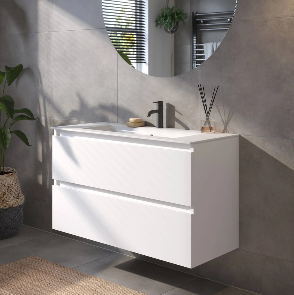 Saqu Gaia badmeubel incl. keramische wastafel 100x51x61cm glans wit – witte greeplijst