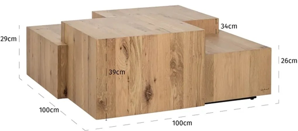 Richmond Interiors Lennox Salontafel Vierkante Blokken Naturel Eiken - 100 X 100cm.