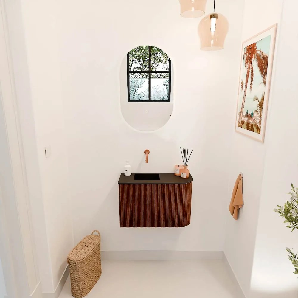 Mondiaz Joya 60cm toiletmeubel ronding rechts ruby met wastafel faye links zonder kraangat urban