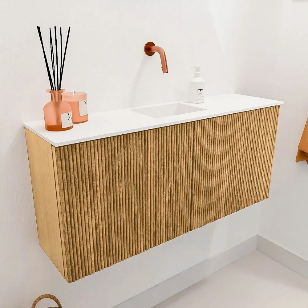 Mondiaz Joya 90cm toiletmeubel oak met wastafel faye midden zonder kraangat talc