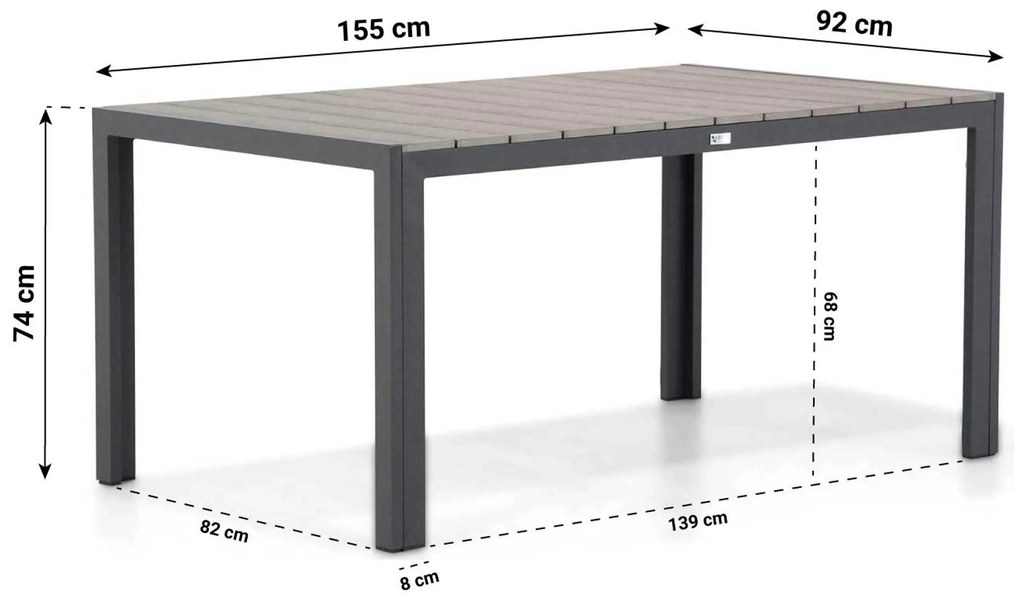 Tuinset 4 personen 155 cm Aluminium/textileen Grijs Lifestyle Garden Furniture Delgada/Young