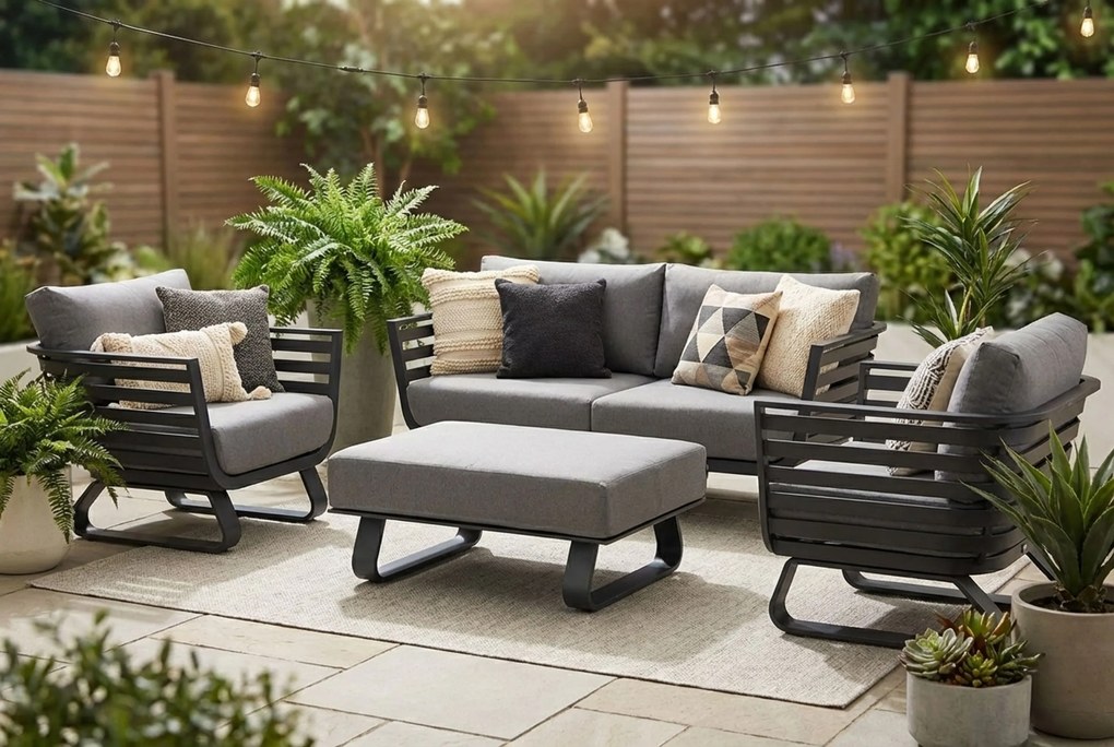 Stoel en Bank Loungeset 4 personen Aluminium Grijs  Santika Furniture Santika Sovita