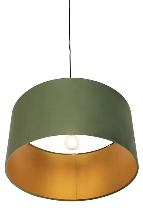 Stoffen Eettafel / Eetkamer Hanglamp met velours kap groen met goud 50 cm - Combi Landelijk / Rustiek E27 cilinder / rond rond Binnenverlichting Lamp