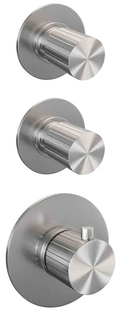 Brauer Stripe inbouw regendouche met 25cm hoofddouche, gebogen muurarm en 3 standen handdouche en glijstang set 11 RVS geborsteld PVD