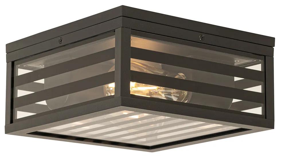 Moderne buiten plafondlamp zwart glas 2-lichts IP44 - Reims Modern E27 IP44 Buitenverlichting vierkant