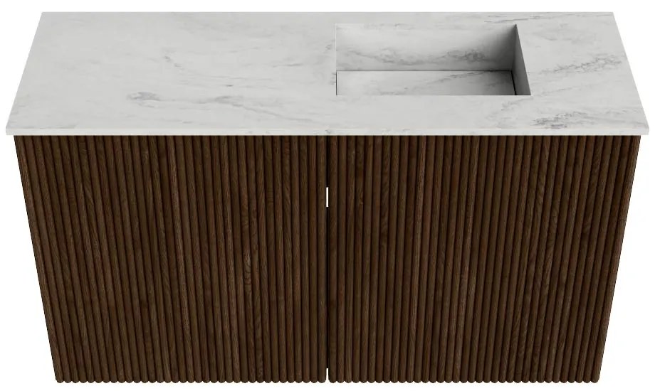 Mondiaz Joya DLux 70cm toiletmeubel walnut met wastafel faye rechts zonder kraangat opalo