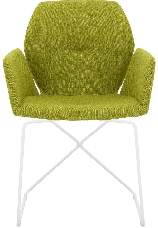 Goossens Excellent Eetkamerstoel Manzini groen stof met armleuning, modern design