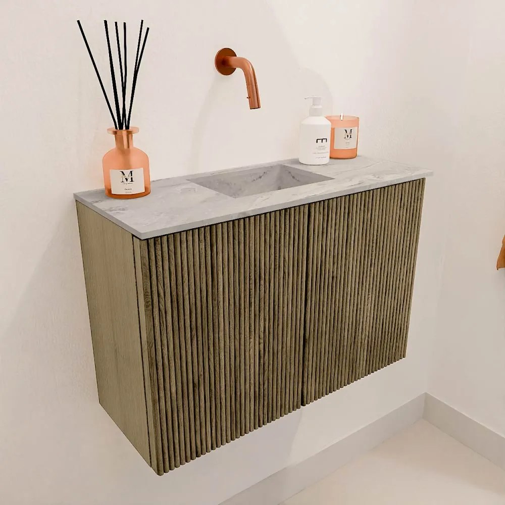 Mondiaz Joya DLux 60cm toiletmeubel dusk met wastafel faye midden zonder kraangat glace