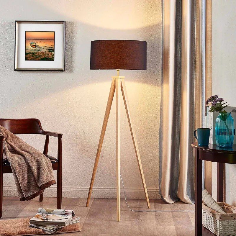 Mya - houten vloerlamp met zwarte stoffen kap - lampen-24