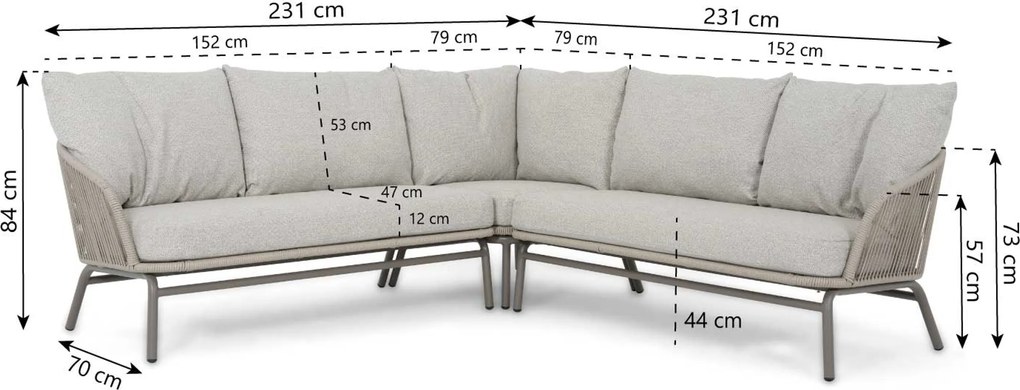 Hoek loungeset 5 personen Rope Taupe  Coco Livo