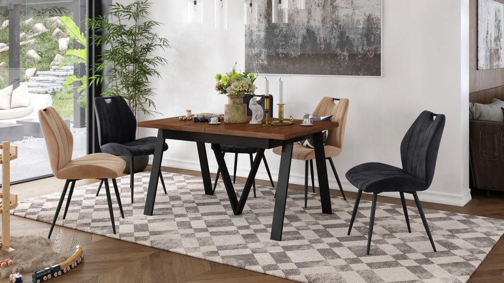 AVERY Doubs-noten/onderkant zwart - LOFT/INDUSTRIËLE TAFEL VOOR WOONKAMER/EETKAMER UITKLAPBAAR TOT 290 cm!