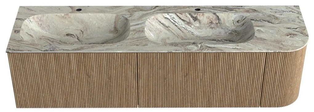 Mondiaz Kurve-dlux 165cm badmeubel ronding rechts dusk met 2 lades en 1 deur en wastafel stor small dubbel/links 2 kraangaten glace