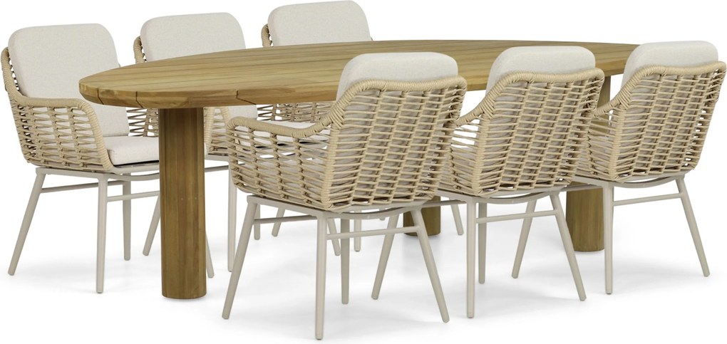 Tuinset 6 personen 240 cm Aluminium/rope Taupe Coco Antoni/Leafline
