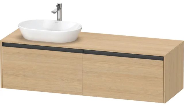 Duravit Ketho 2 wastafelonderbouwkast incl. consoleplaat met 2 laden voor waskom links 160x55x45.9cm met handgrepen antraciet natuur eiken mat K24889L30300000