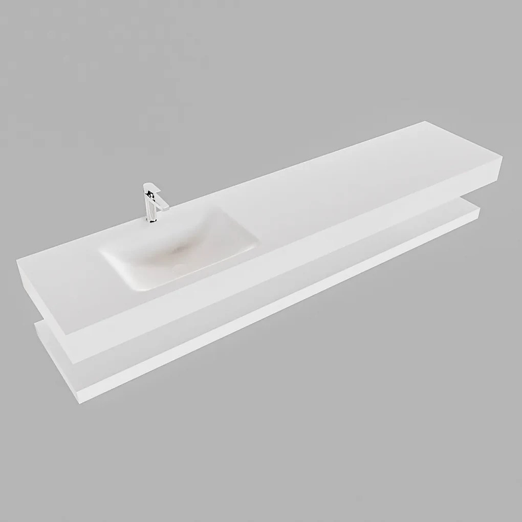 Zaro ALAN vrijhangende wastafel 200cm met wasbak Enkel links en solid suface planchet in kleur Wit mat 0 lade(s)