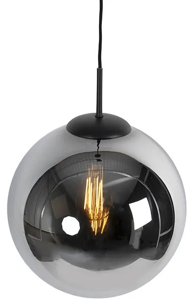 Art Deco hanglamp zwart met smoke glas 30 cm - Pallon