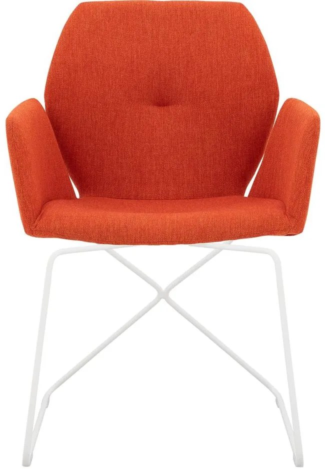 Goossens Excellent Eetkamerstoel Manzini oranje stof met armleuning, modern design