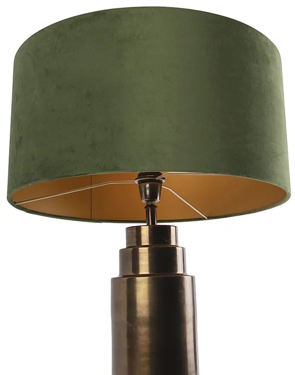 Art Deco tafellamp brons velours kap groen met goud 50 cm - Bruut Art Deco E27 rond Binnenverlichting Lamp